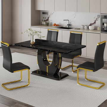 Dining Table Set for 4, Kitchen Table Chairs Set of 4, Modern Dining Room Set with 63 inch Marble Dinner Table PU