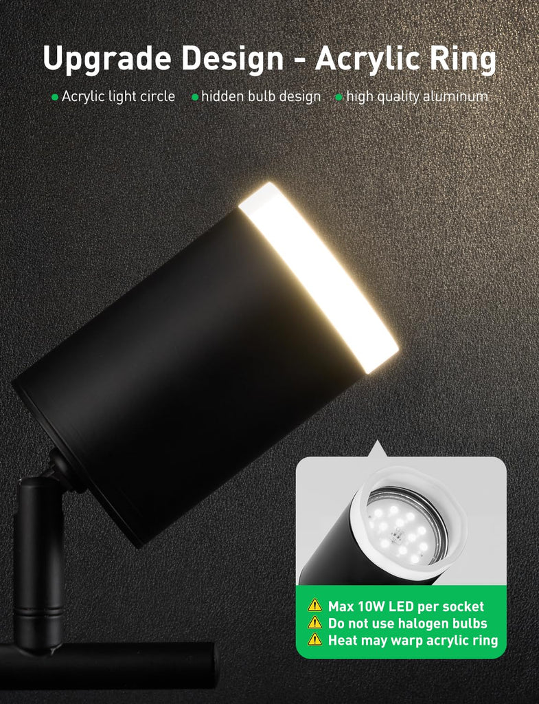 6 Light Black Kitchen Track Lighting Fixtures Ceiling Adjustable Head