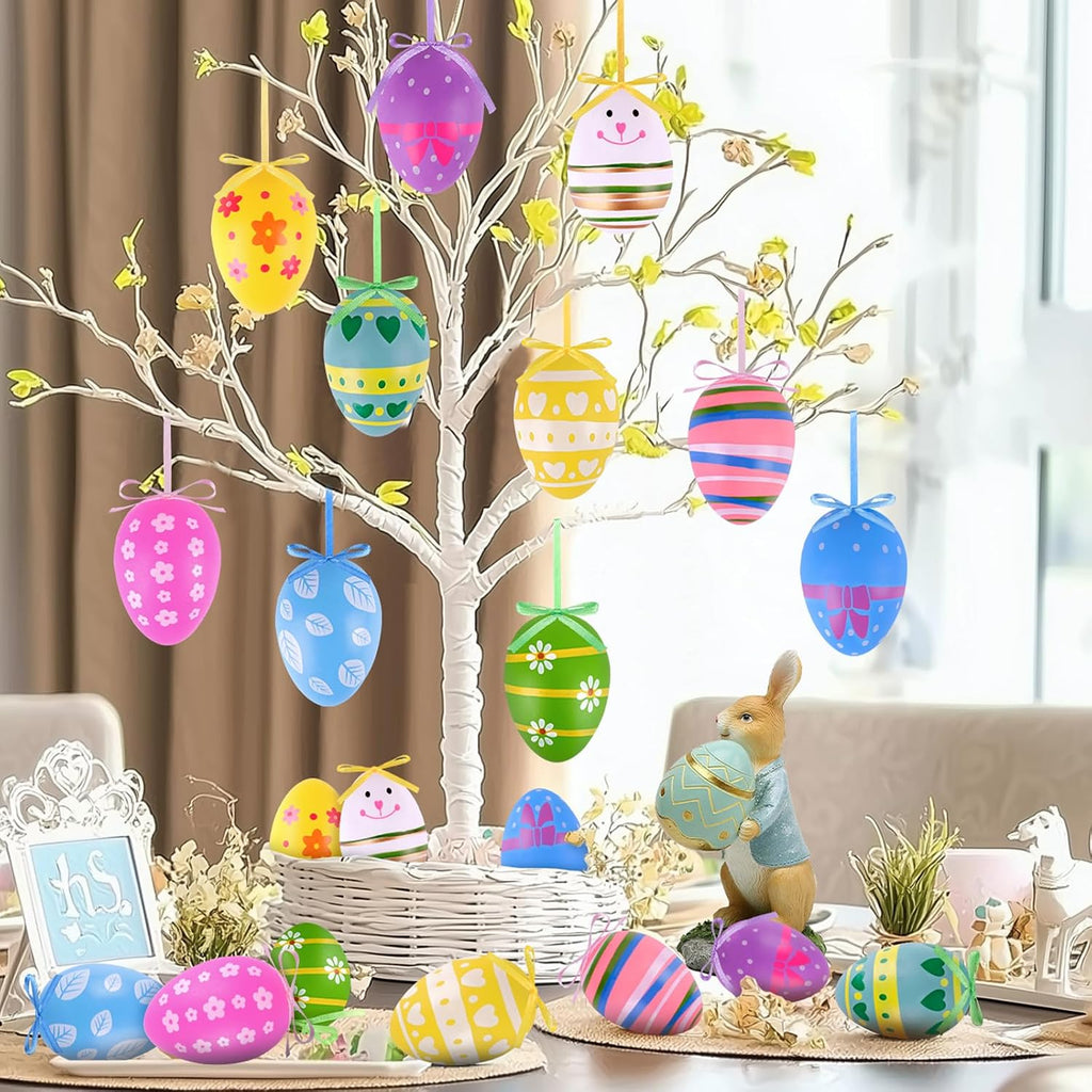 Easter Tree Ornaments, Hanging Plastic Easter Eggs Party Decorations for Basket Party Home Outdoor Garden - Set of 30