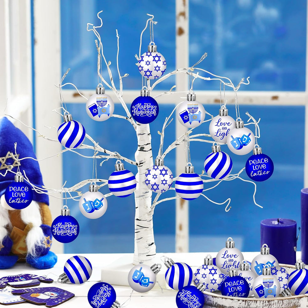 Happy Hanukkah Ornament for Tree Balls Star of David Hanging Ornaments 10 Styles Shatterproof Decorations - Set of 30