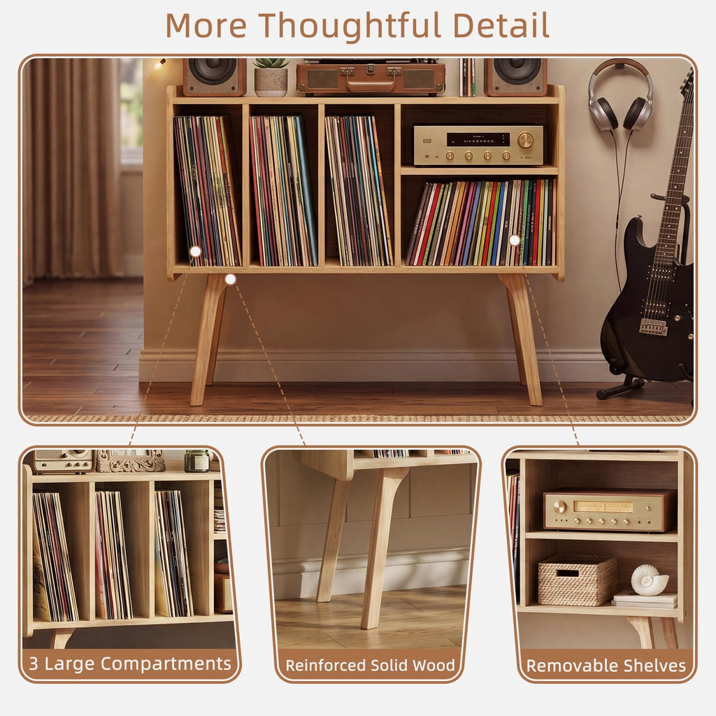 Large Record Player Stand, 32" Turntable Stand, Nature