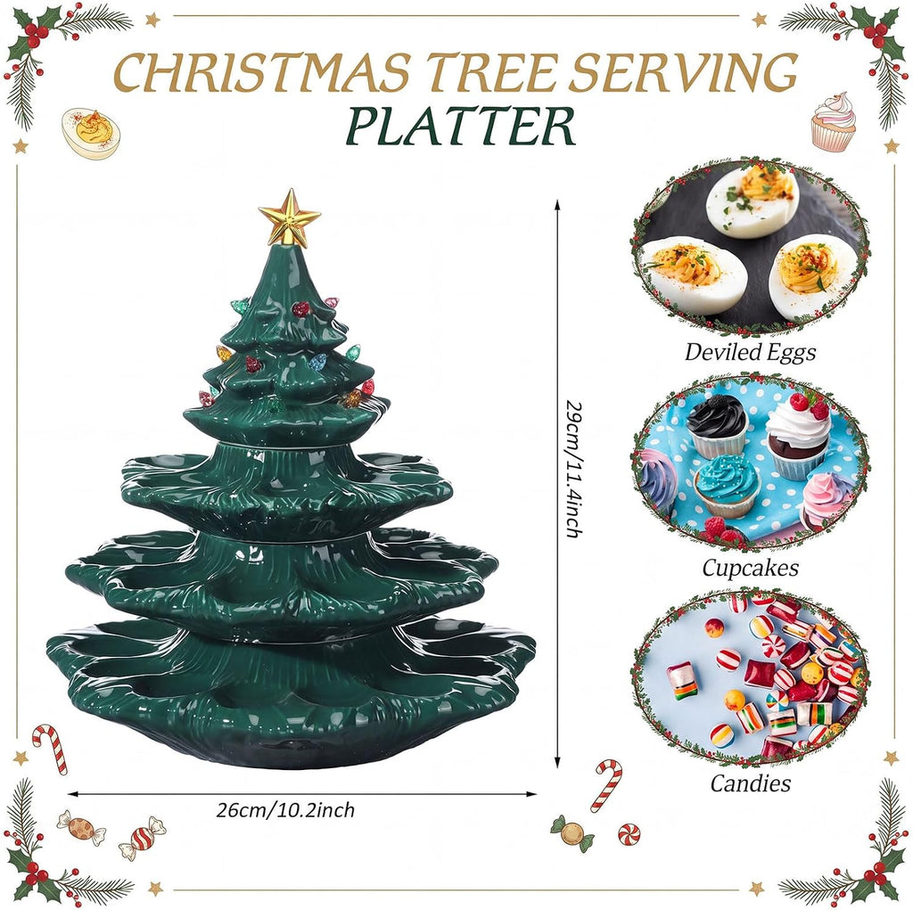 4 Tier Ceramic Christmas Tree Deviled Egg Tray, Holds 30 Eggs