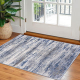2x3 Washable Abstract Entryway Rug, Low Pile Non-Slip Carpet for Bathroom Kitchen Grey Blue
