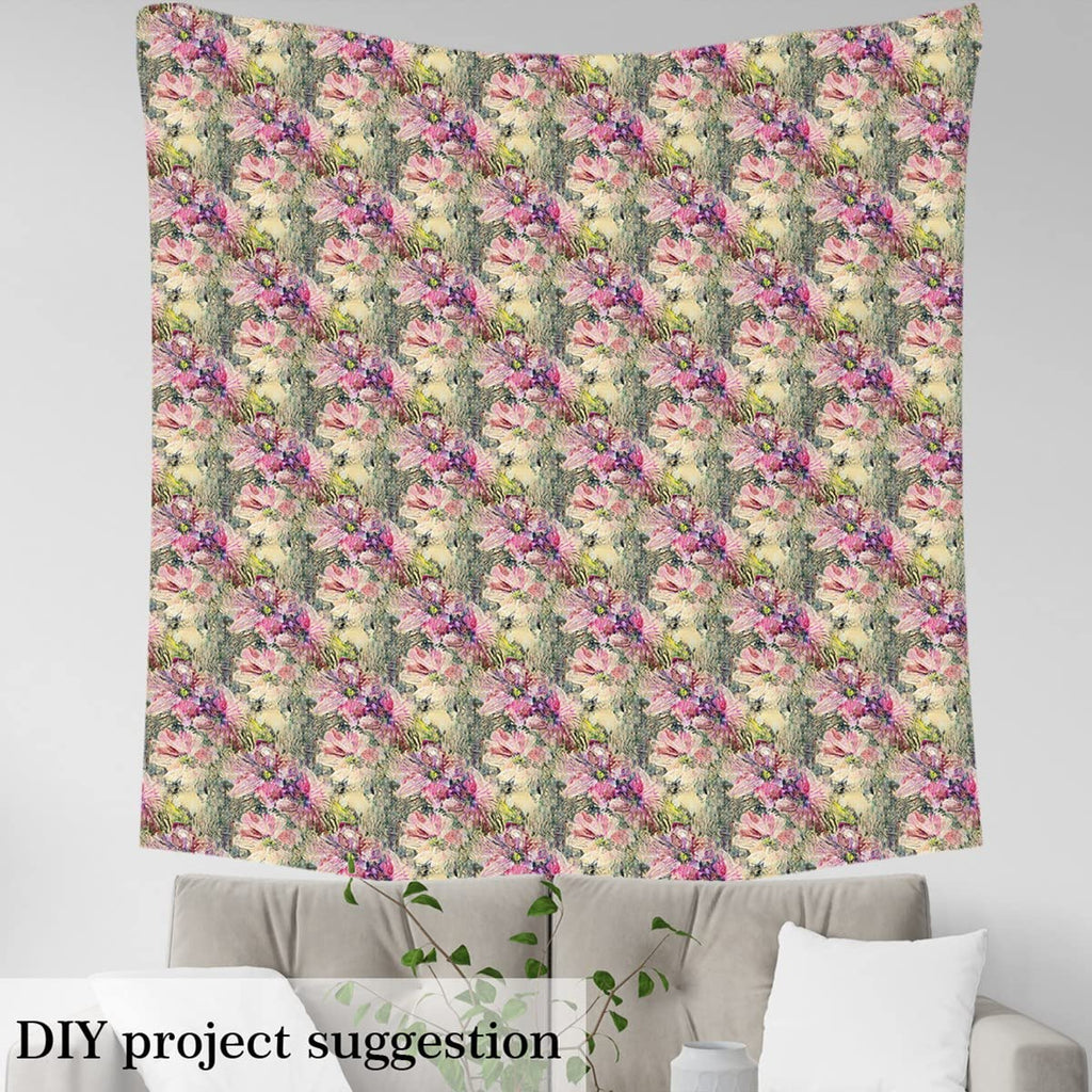 Artistic Graffiti Decorative Fabric by The Yard Retro Purple Pink Flower Plant Indoor Outdoor Soft Polyester No