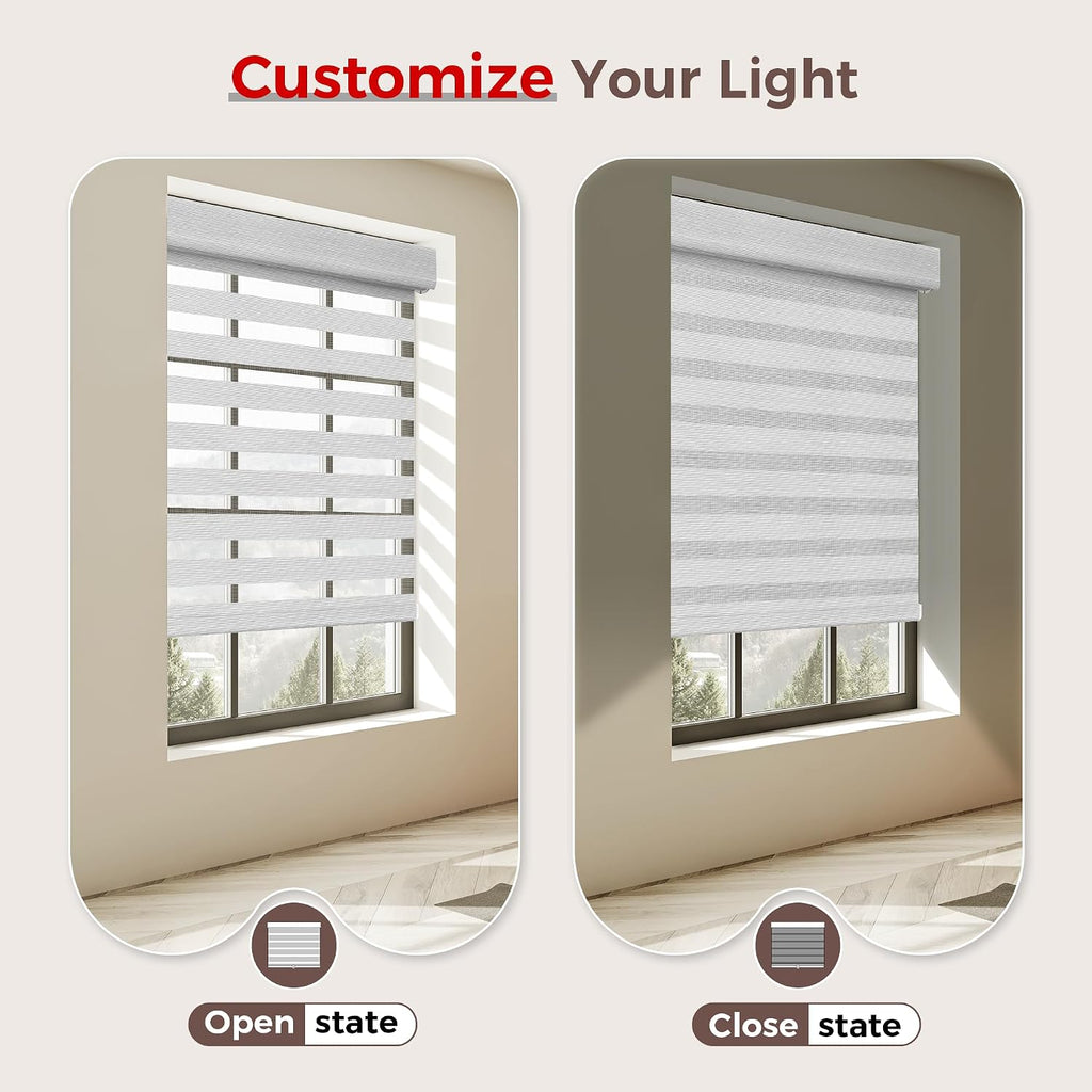 No Drill No Tools Cordless Zebra Blinds, Renter Friendly, Dual Layer Shades for Indoor Windows, Easy to Install
