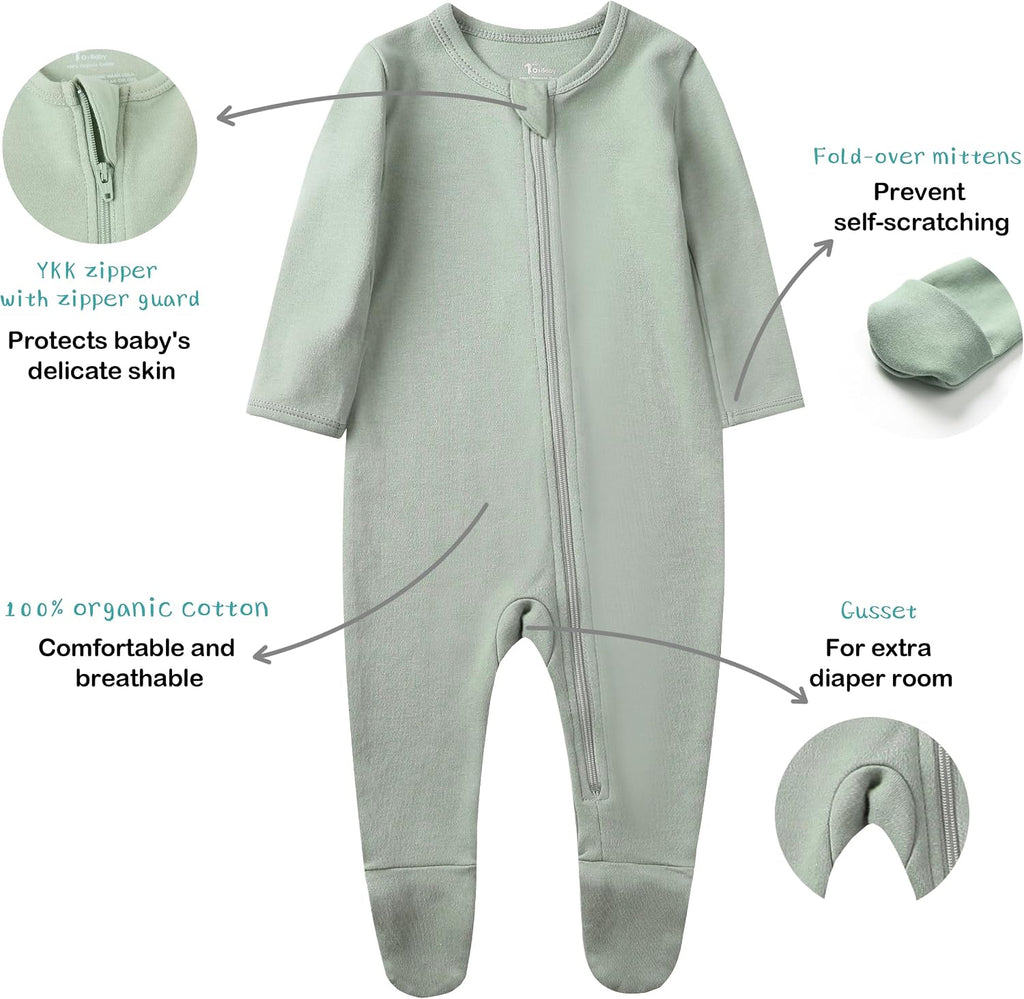 Baby Boys Girls Organic Cotton Zip-Front Sleeper Pajamas, Footed Sleep 'n Play