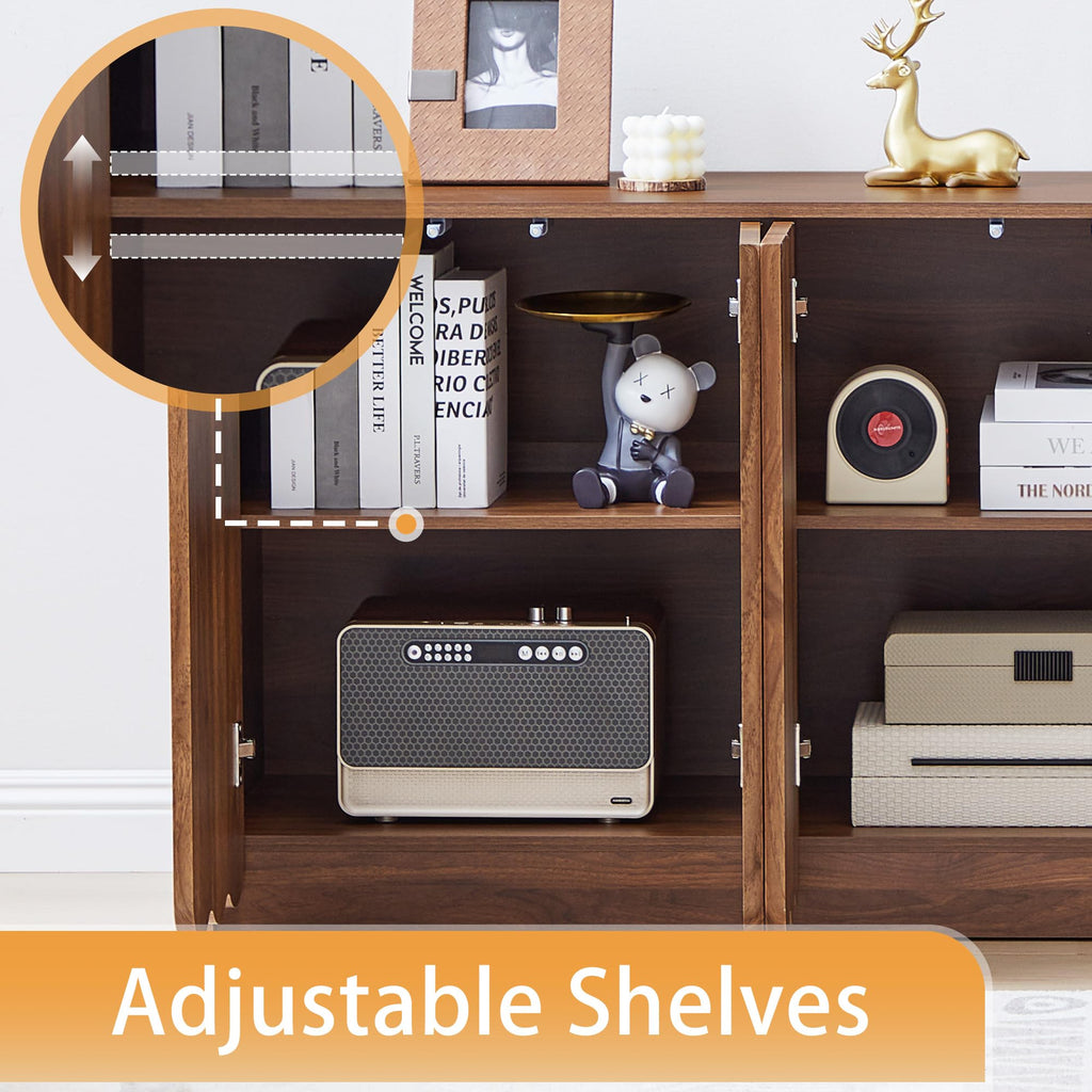 Sideboard Buffet Cabinet with Storage, Low Storage Cabinet Modern Wooden Accent Credenza Console Table TV Stand with