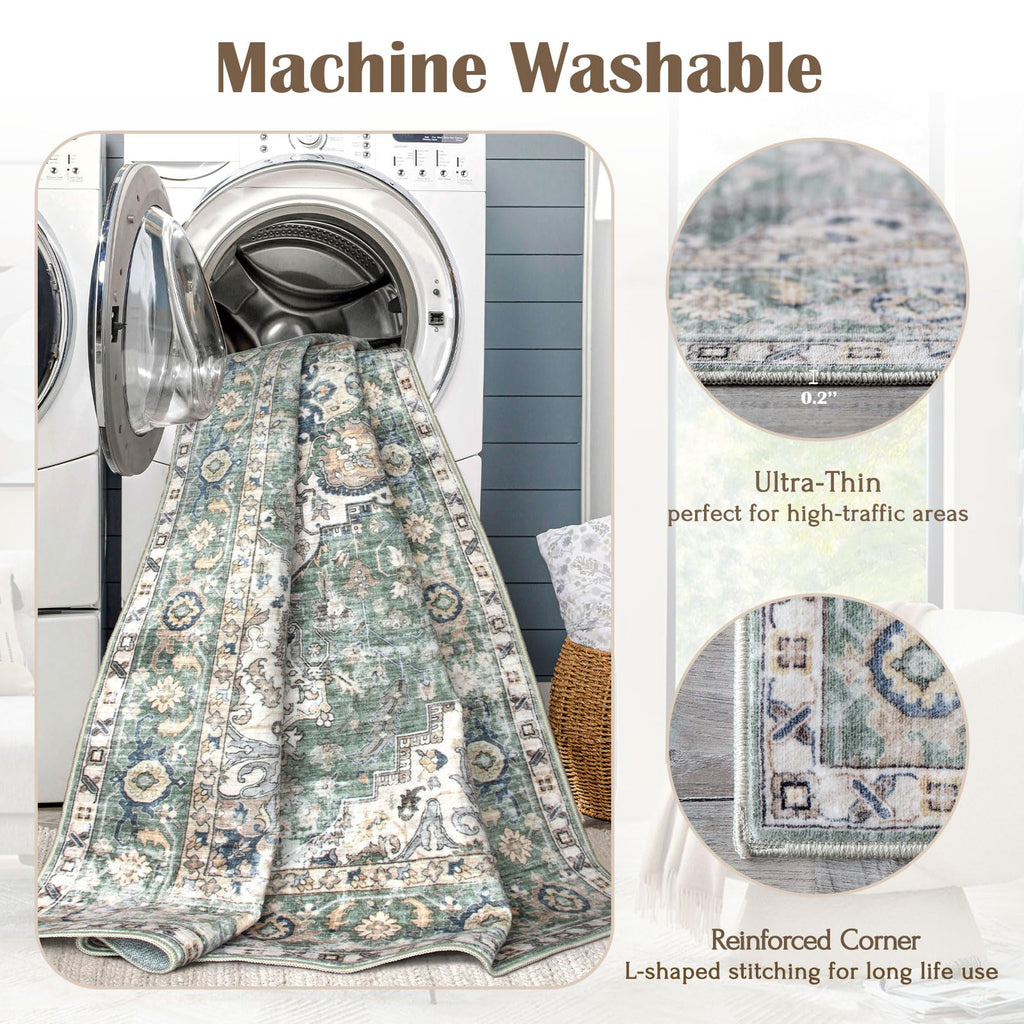 Washable Hallway Runner Rug - Long Non-Slip Sage Green