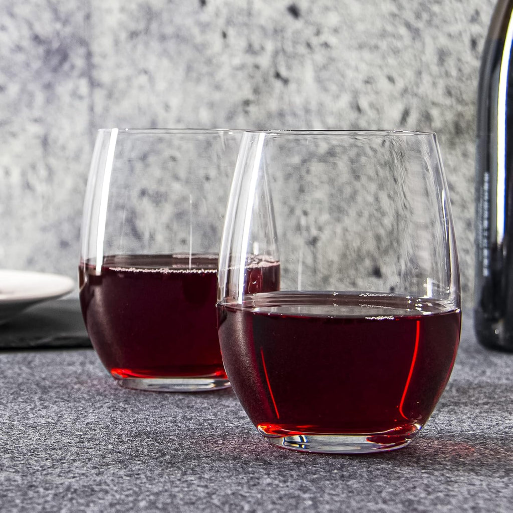 Stemless Wine Glasses Set of 12, 15 Ounce Smooth Rim Standard Wine Glass Tumbler for Red, White Wine, Dishwasher Safe