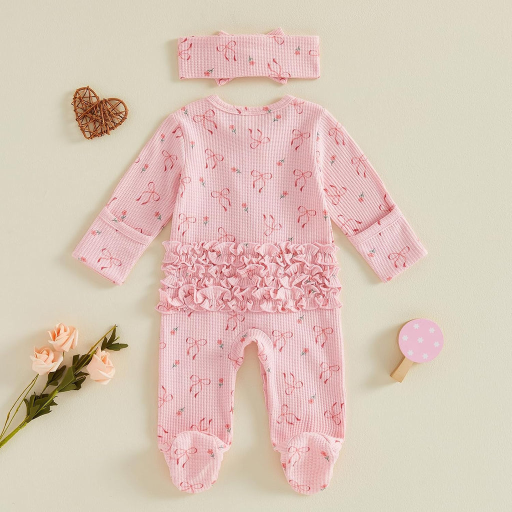 Baby Girl Fall Winter Outfits Clothes Knit Jumpsuit Ruffle Romper Coming Home Outfit for Baby Girl