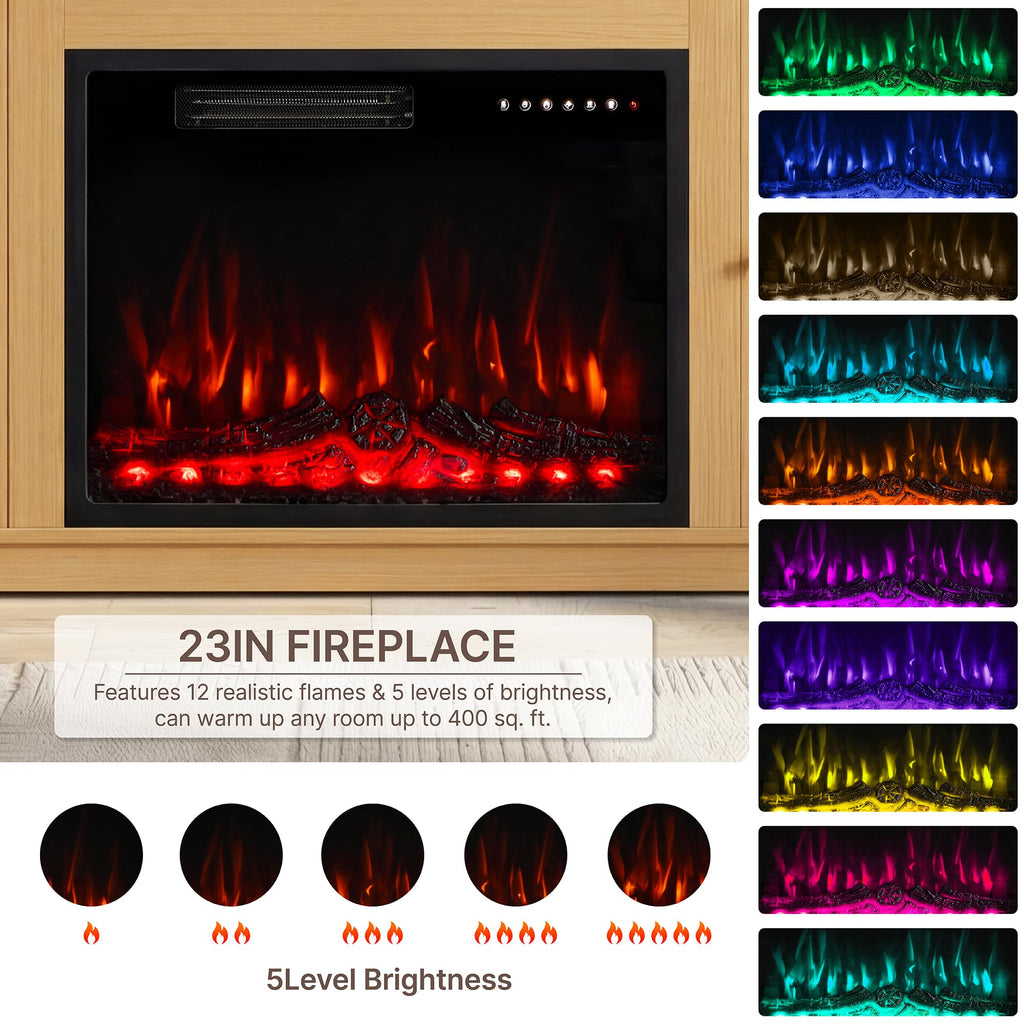 70'' Fluted Fireplace TV Stand for TVs Up to 80", Sliding Tambour Doors, Modern Entertainment Center with 23" Electric