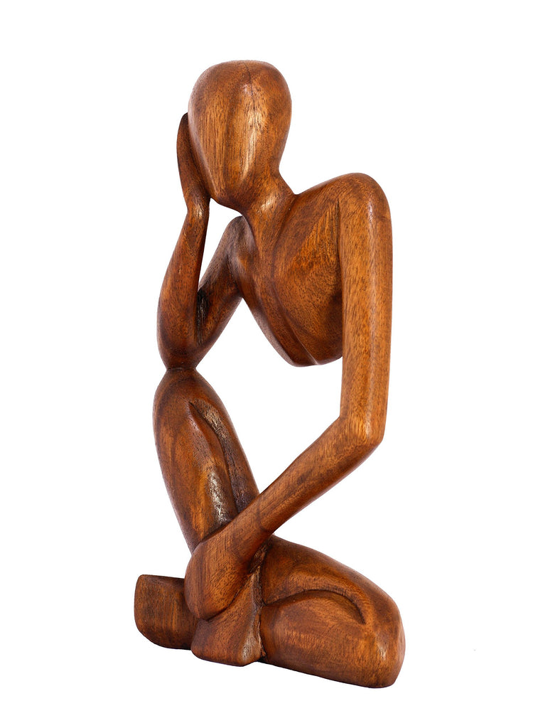 12" Wooden Abstract Thinker Statue, Hand Carved Thinking Man Figurine, Modern Minimalist Sculpture, Handmade Home