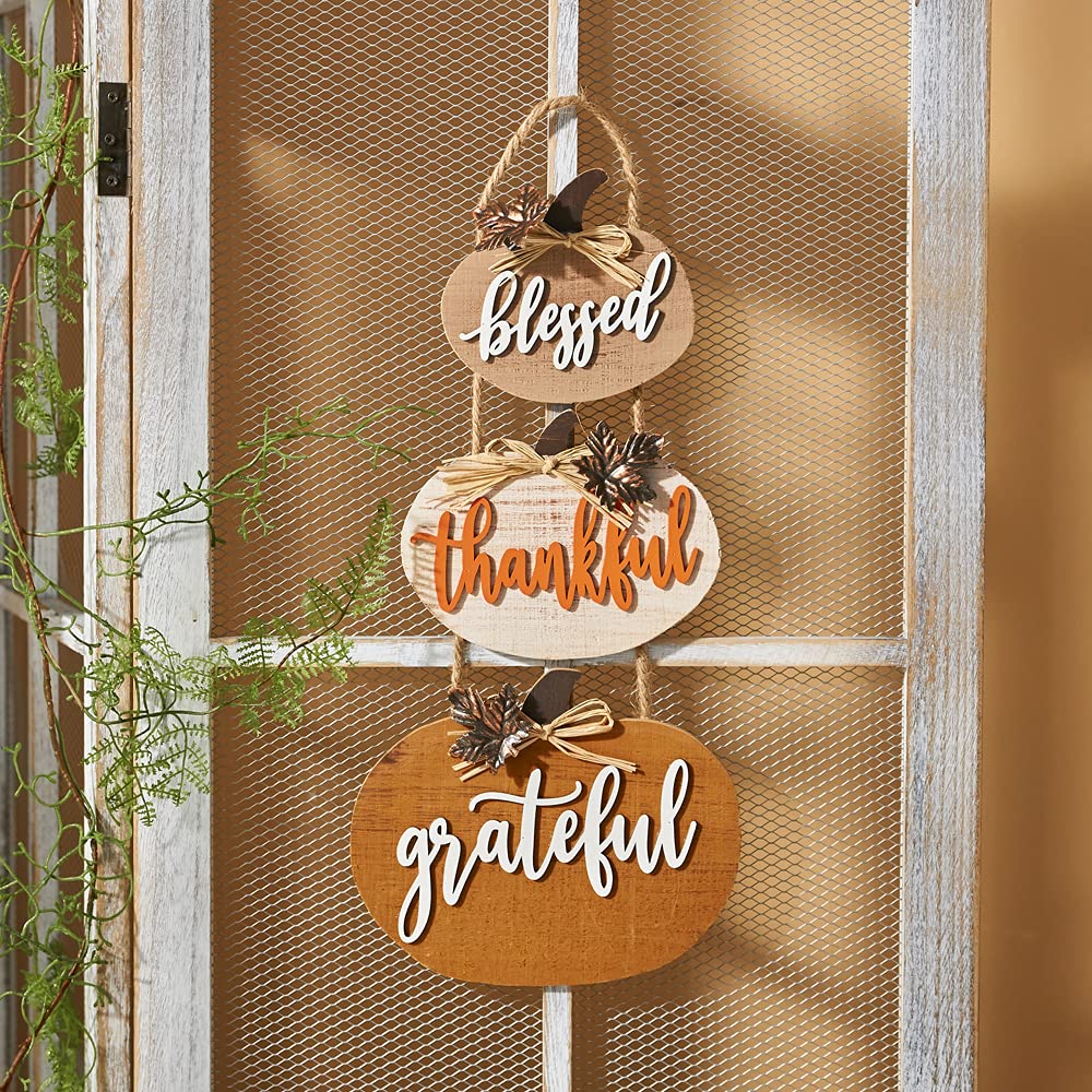 Fall Decorations Pumpkin Wall Signs Wooden Blessed Thankful Decor