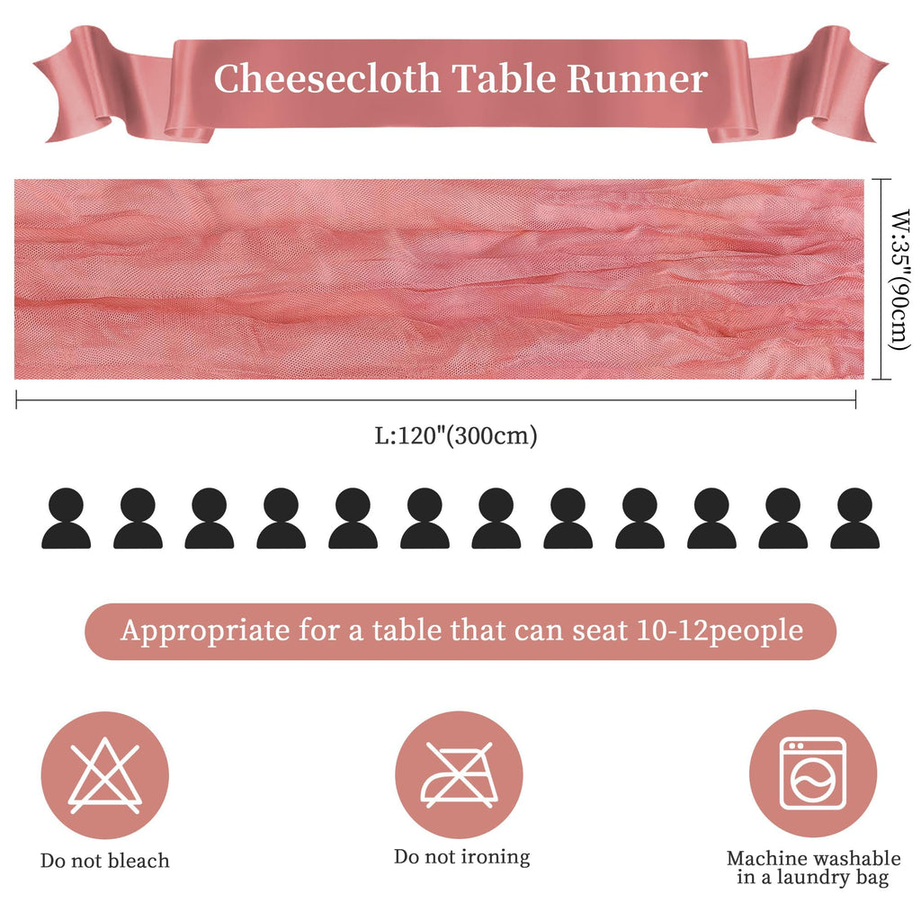 12 Pack Rose Cheesecloth Table Runner 35×120Inch Fall Boho Gauze Home Decor