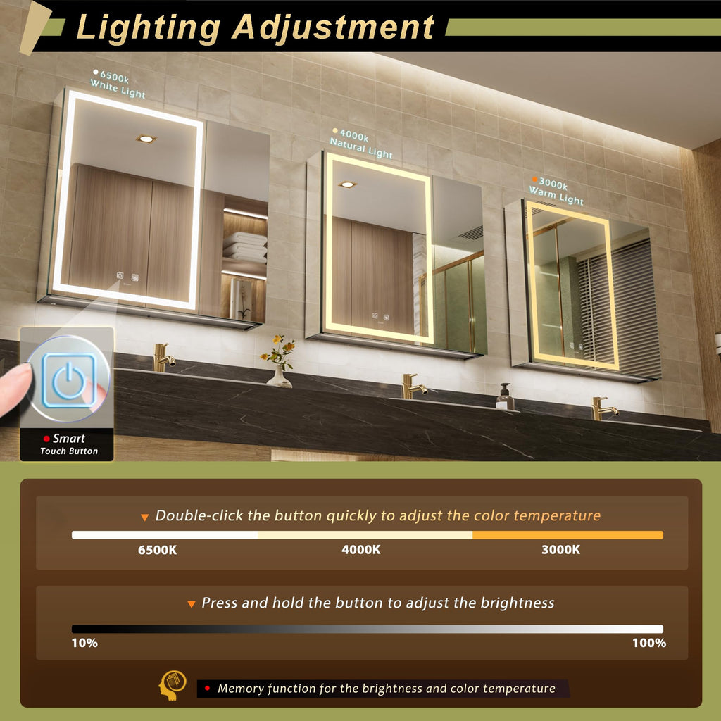 30*28 inch Two-door Aluminum LED Lighted Bathroom Medicine Mirror Cabinet