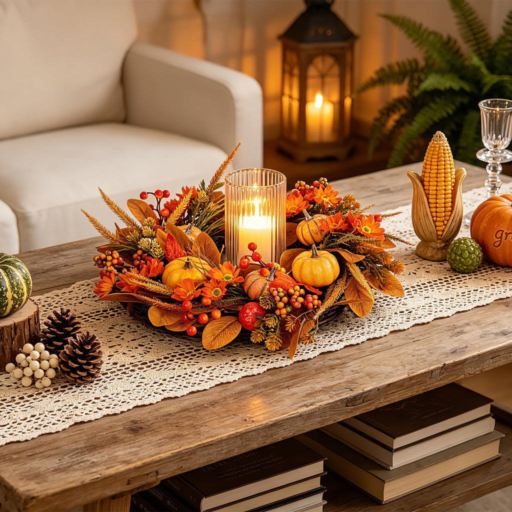 19inch Fall Wreaths Front Door Decor for Thanksgiving Autumn Home Outdoor