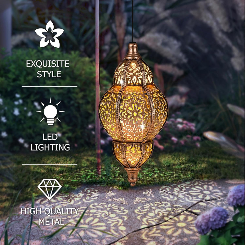 Hanging Solar Lantern Outdoor Decor, 11.5in Moroccan Solar Lights for Outside Garden Decorations, Waterproof Solar
