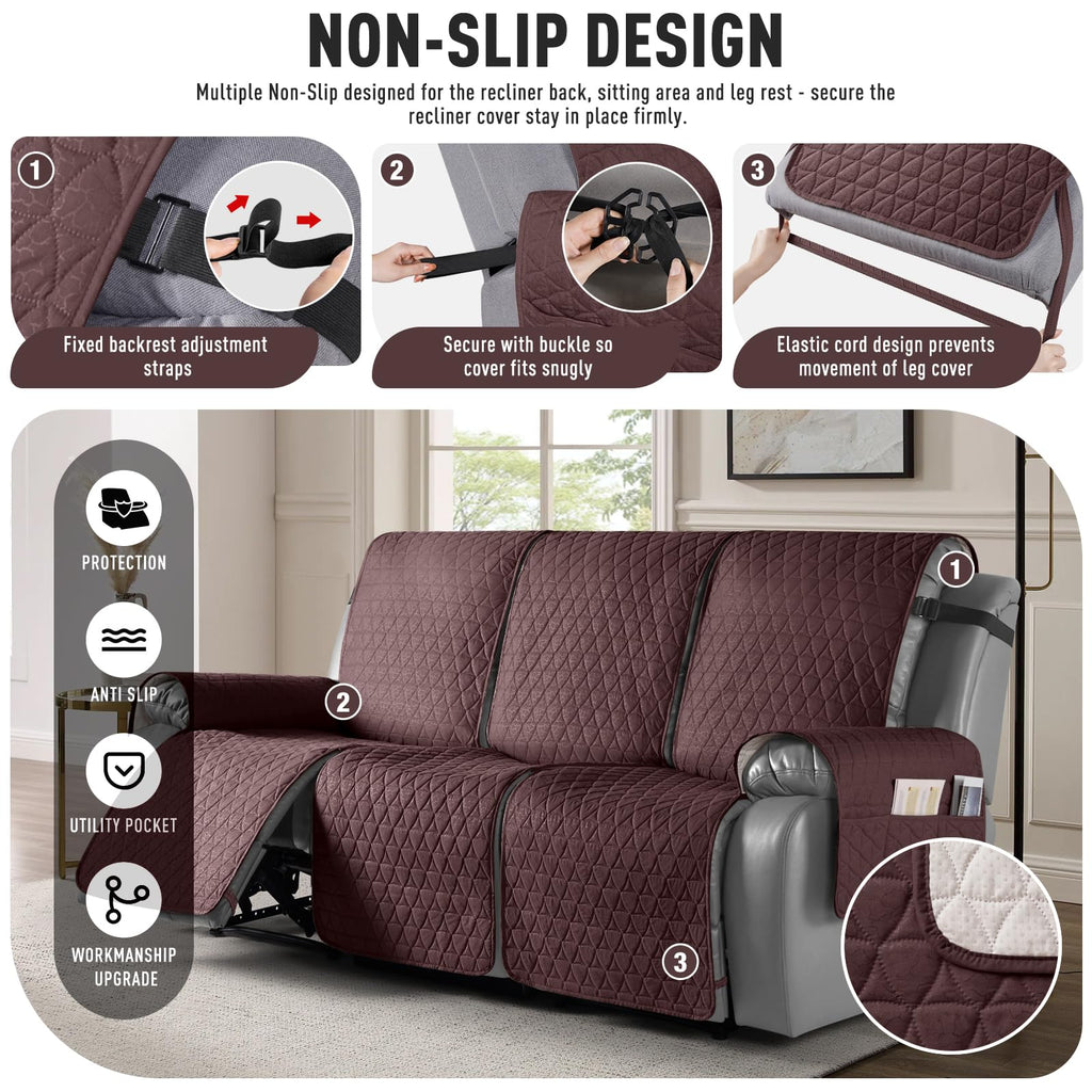 100% Waterproof Reclining Couch Cover for 3 Seater Recliner Sofa