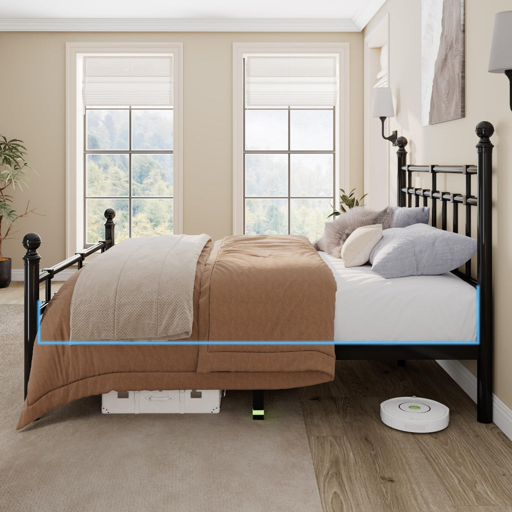 Full Size Metal Bed Frame, Platform Bed with Classic Wrought Iron-Art Headboard and Footboard, 12" Underbed Space, No