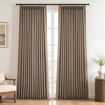 Dark Flax 90 Inches Long Linen Curtains,Full Blackout Pinch Pleated Thermal Insulated Soundproof Curtains,Dark Flax