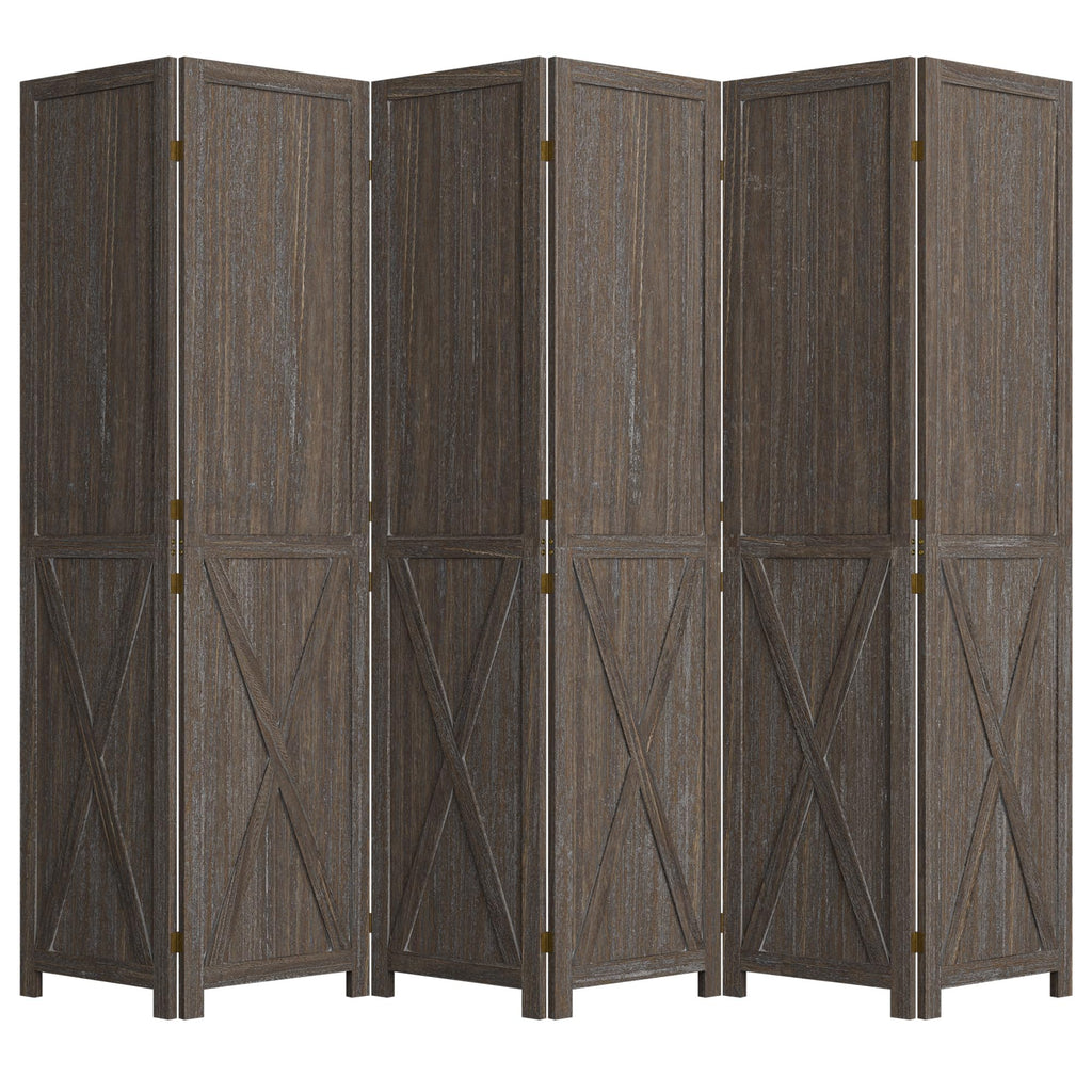 6 Panel Folding Room Divider, Solid Wood Privacy Screen, Freestanding Partition Wall, Temporary Wall