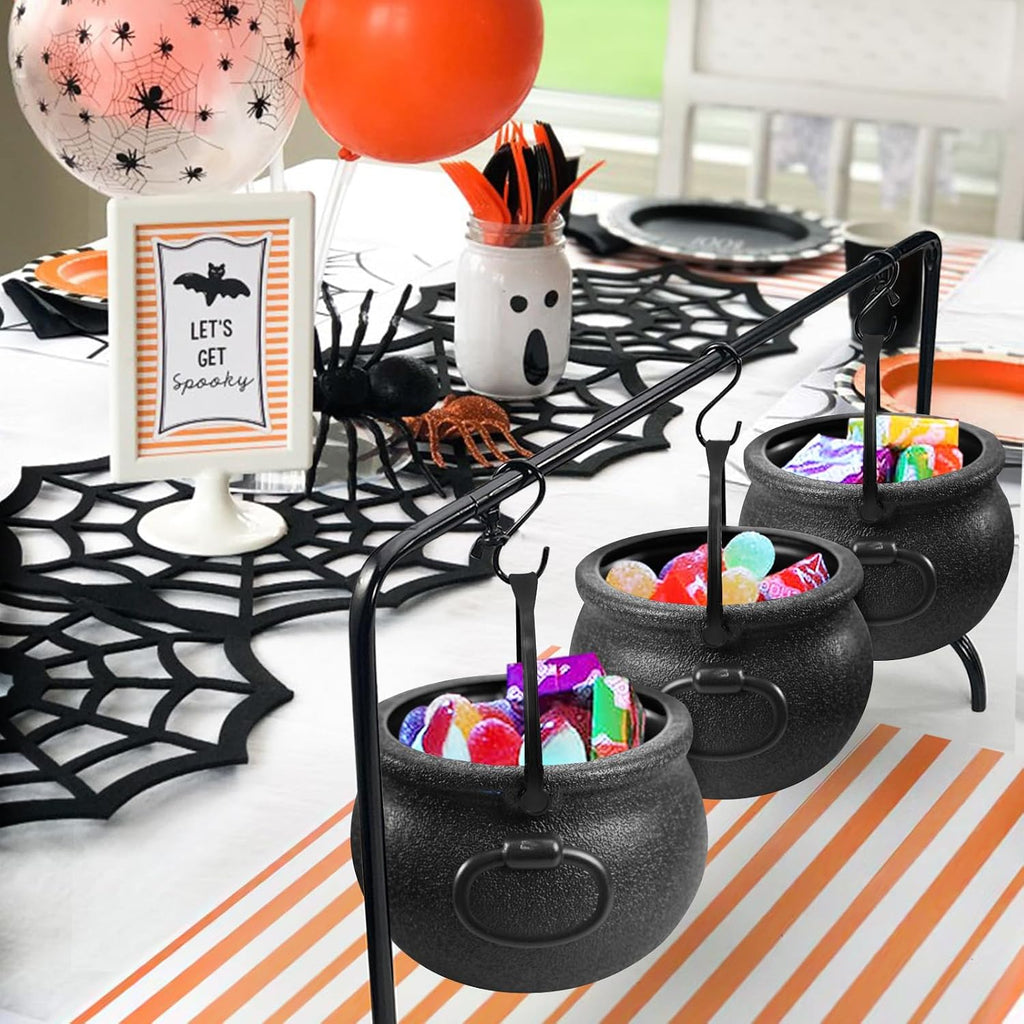 Halloween Decorations Indoor, 3 Pack Witches Cauldron Serving Bowls on Rack - Set of 3