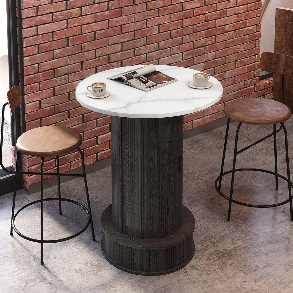 Round Bar Table with 2-Tier Hidden Storage, 38.1" High Top Bistro Pub Table with Footrest, Rustic Coffee Cocktail