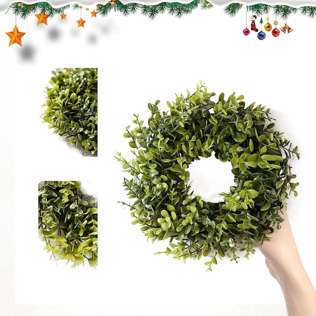 30in Artificial Boxwood Wreath for Front Door, All Season (Green, 10 in)