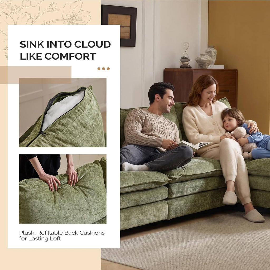 122" Cloud Teddy White Convertible Sectional Sofa