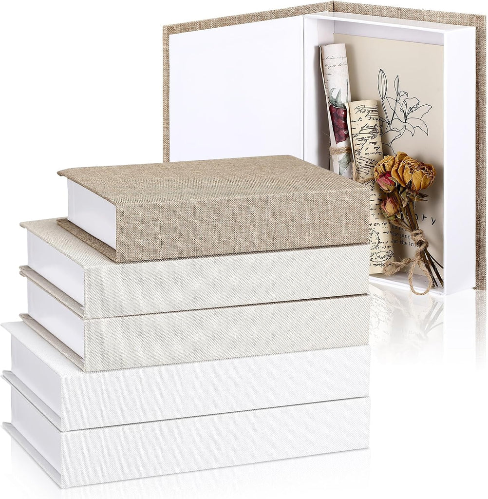 6 Pcs Aesthetic Decorative Books Decor Boho Modern Linen Covered Book Fake Hollow Books Keepsake Photo Storage Boxes