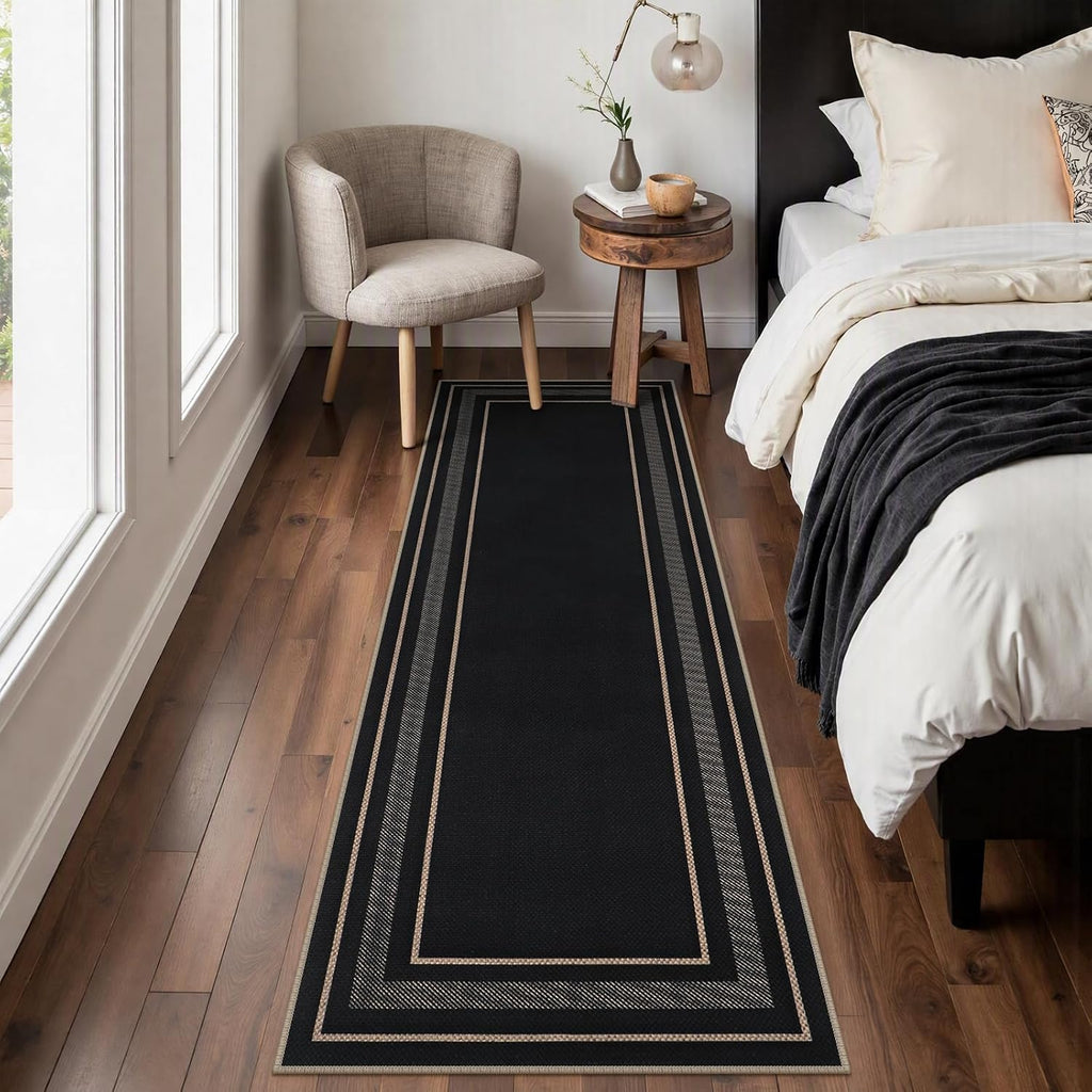 Easy Jute Kitchen Runner Rug 2x6 Black Rugs Runner | Washable Non-Slip Neutral Outdoor Runner Rug, Farmhouse Modern