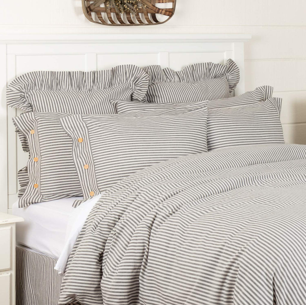 Farmhouse Ticking Gray Stripe Duvet Cover, 92" L x 108" W, Gray & Off White Comforter Cover, Soft, Comfortable