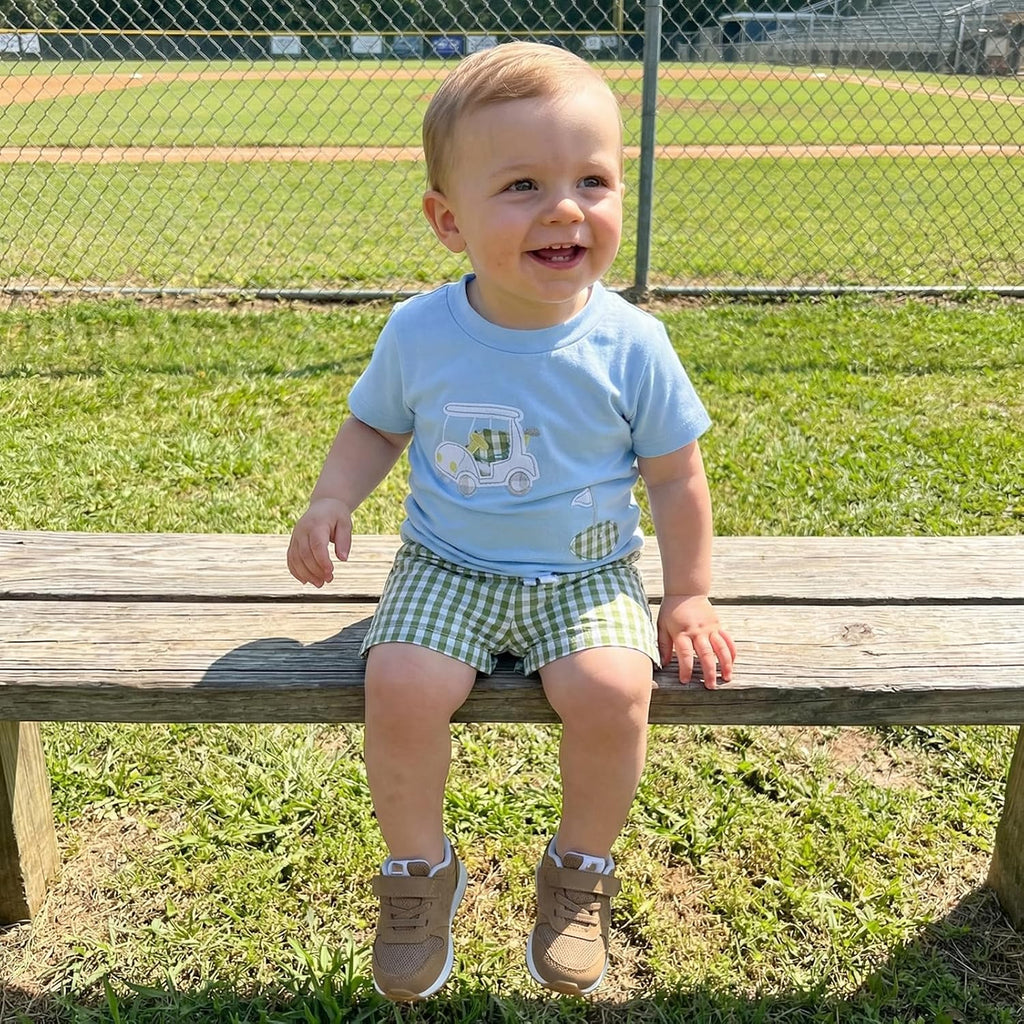 Toddler Boy Summer Outfits Golf Baby Boy Short Sleeves T-Shirt Plaid Shorts Set Infant Newborn Boy Clothes Set