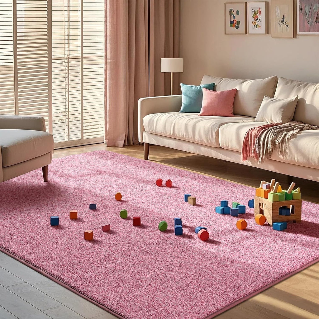 Large Washable Area Rug, Pink Memory Foam Carpet, Non-Slip Fluffy Rugs for Girls Bedroom Bedside Office Dorm