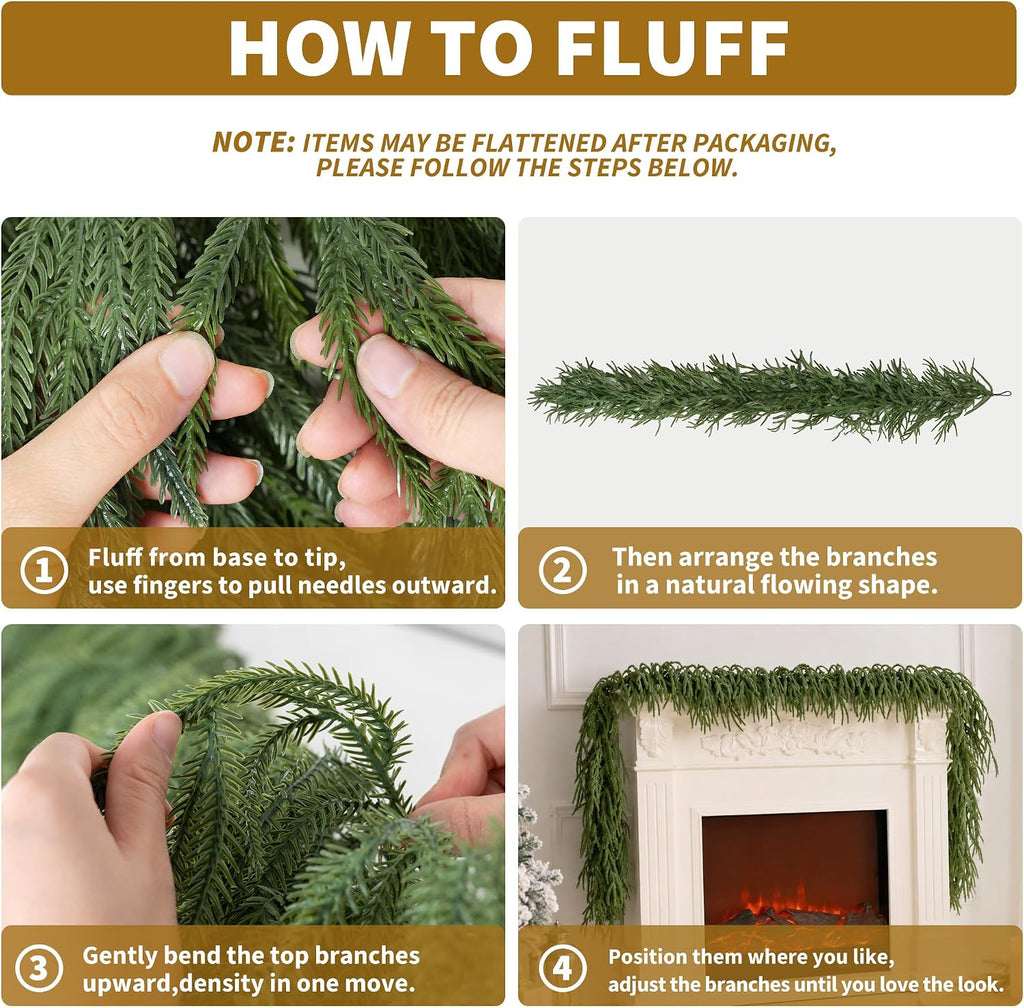 15FT Christmas Norfolk Pine Garland Real Touch for Mantle Decoration