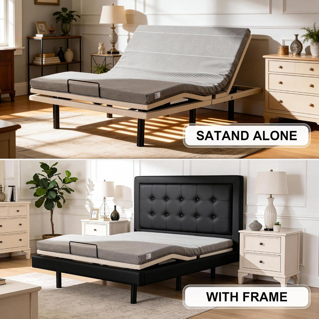 Froman Queen Adjustable Bed Frame with, Massage, Head Top Pillow Tilt