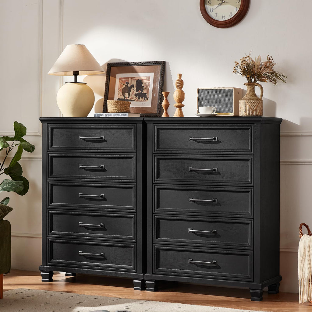 Farmhouse 5 Drawer Dresser, Black