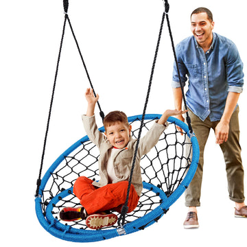 Hanging Netted Seat Swing - 35.5" Diameter Kids Indoor Outdoor Round Circle Saucer for Trees or Sets - All-Season UV