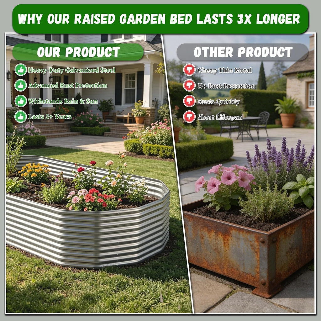 Raised Garden Bed Outdoor Upgrade Oval, 2 Pack Tall 8x4FT Galvanized Steel Raised Beds for Gardening, Above Ground