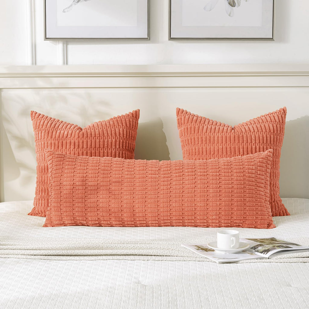 Decorative Throw Pillow Covers for Bed Couch Bedroom Bench, Soft Corduroy Solid Pillow Case, Rustic Farmhouse Boho
