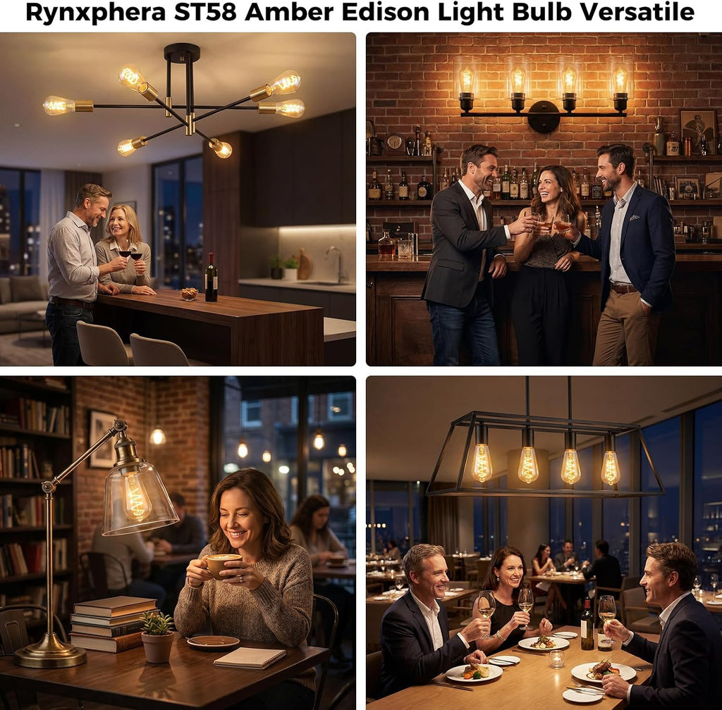 ST58 Vintage LED Edison Bulbs 60W Equivalent, Dimmable 6W 2700K