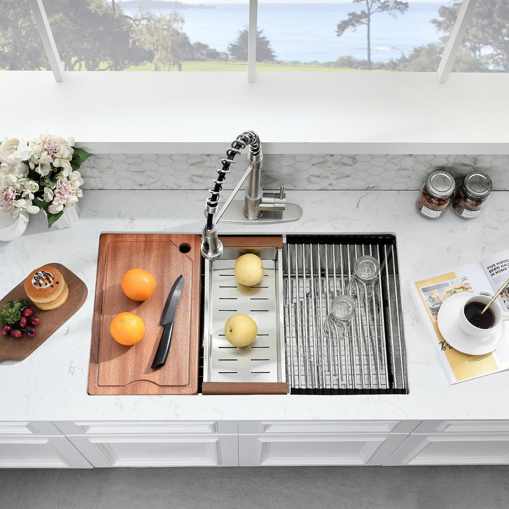 32 Inch Undermount Kitchen Sink Stainless Steel Single Bowl | 16 Gauge 304 Stainless Steel, Brushed Nickel, 10 Inch