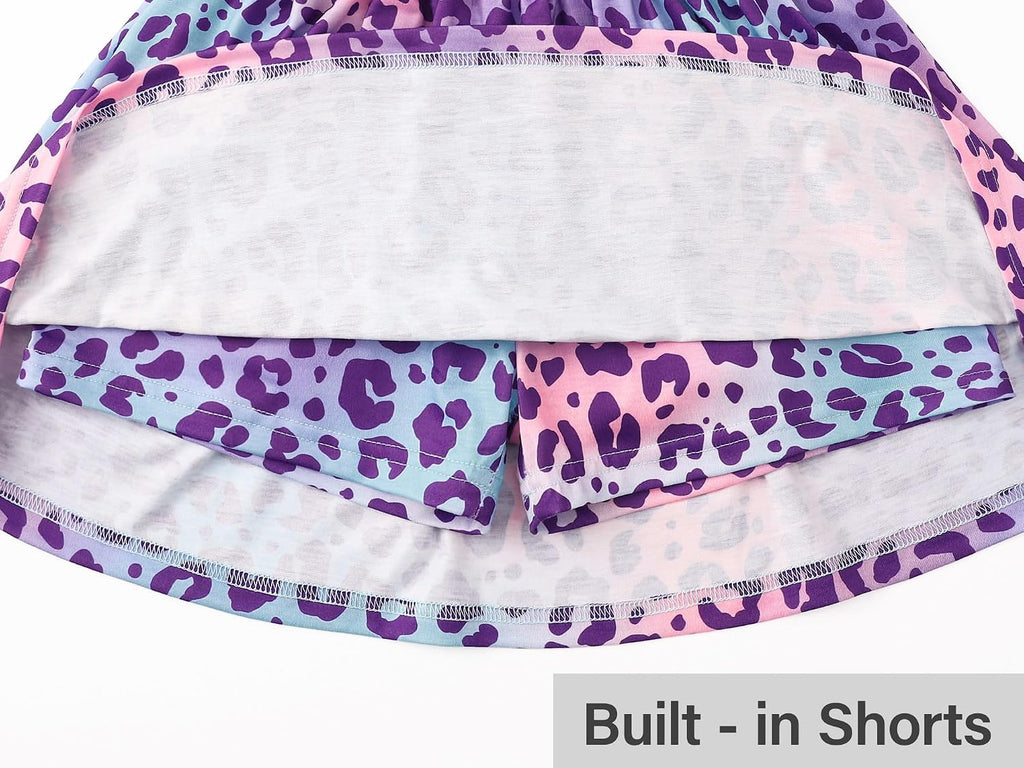 Girls Trendy Skirt-Skort Vibrant Print Built-in Shorts