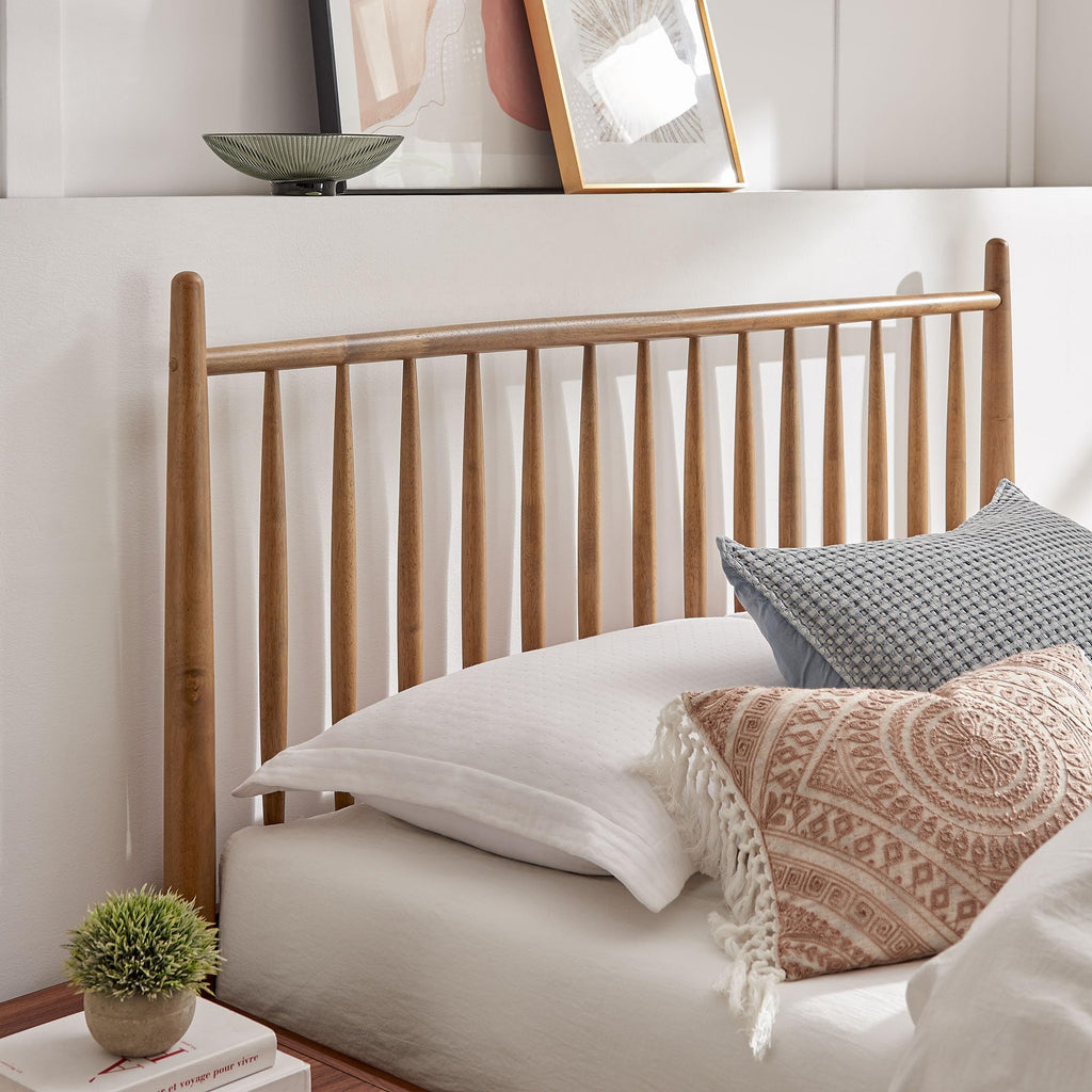 Zane King Size Spindle Bed in Walnut - Solid Wood Platform Bed Frame with Headboard, No Box Spring Needed