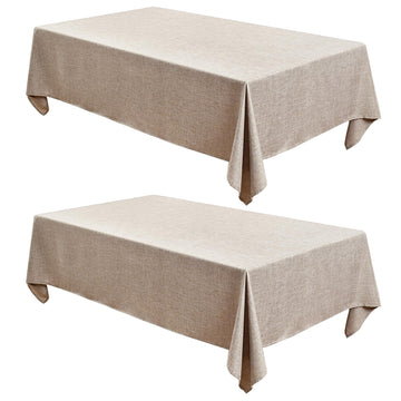 Faux Linen Tablecloths Rectangle 60 x 120 Inch - 2 Pack Neutral Table Clothes for 8 Foot Tables, Nature Faux Burlap