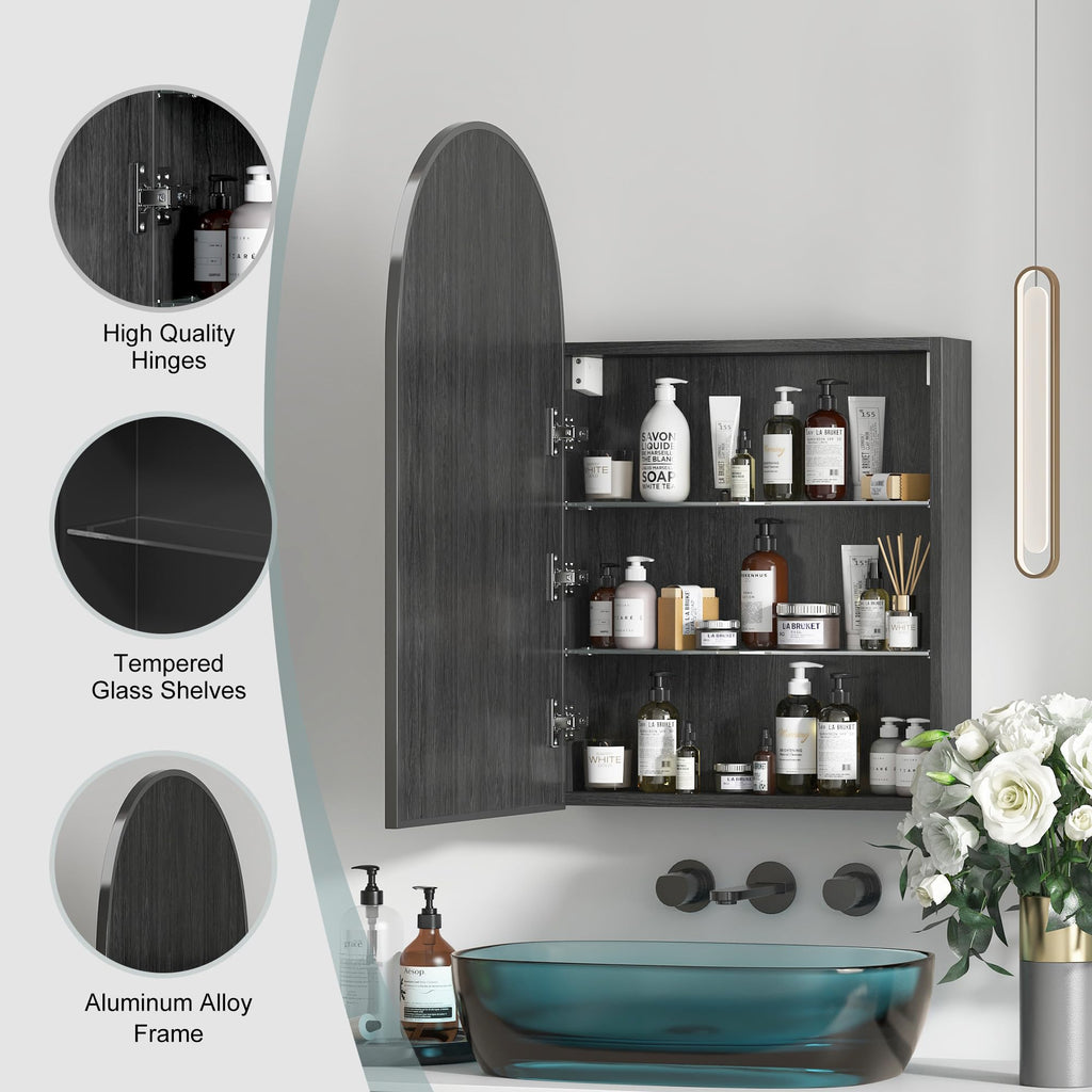 Arched Medicine Cabinet, Black Mirror Cabinet with Storage