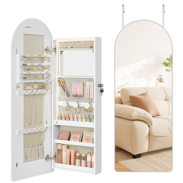 Wide Jewelry Organizer, Wall/Door Mounted, LED Cabinet, Lockable