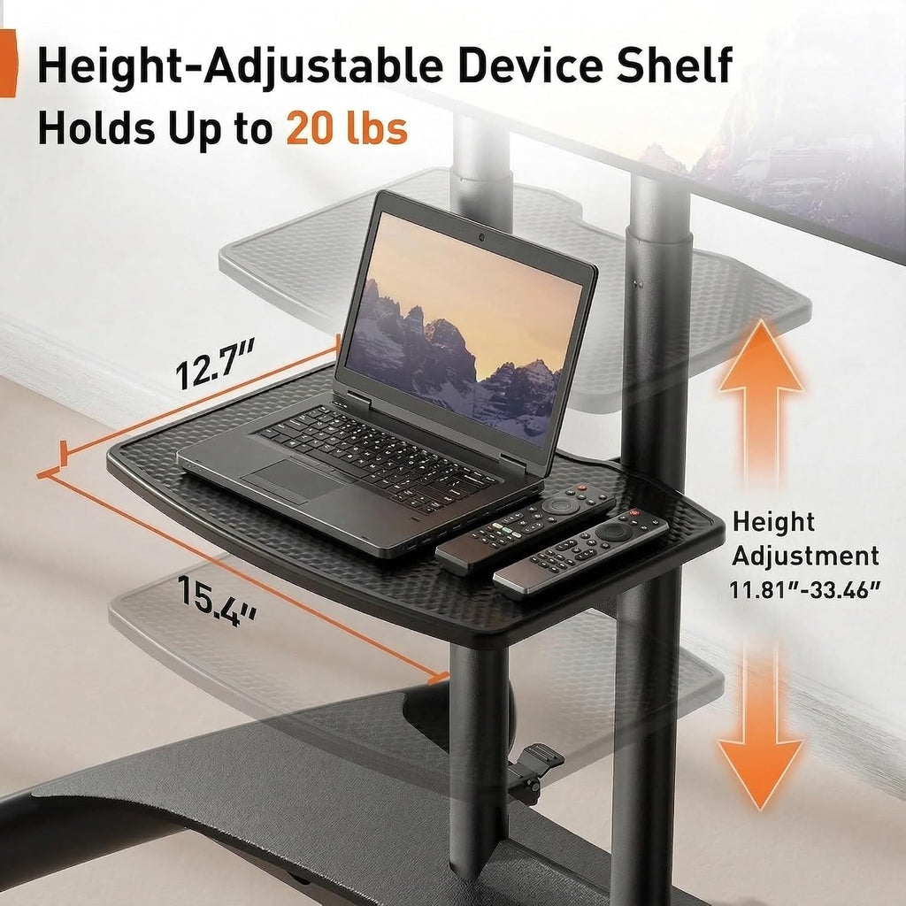 Rolling TV Stand for 32-84 Inch TV, Mobile TV Cart up to 100lbs, Adjustable Height Outdoor TV Cart with Heavy-Duty