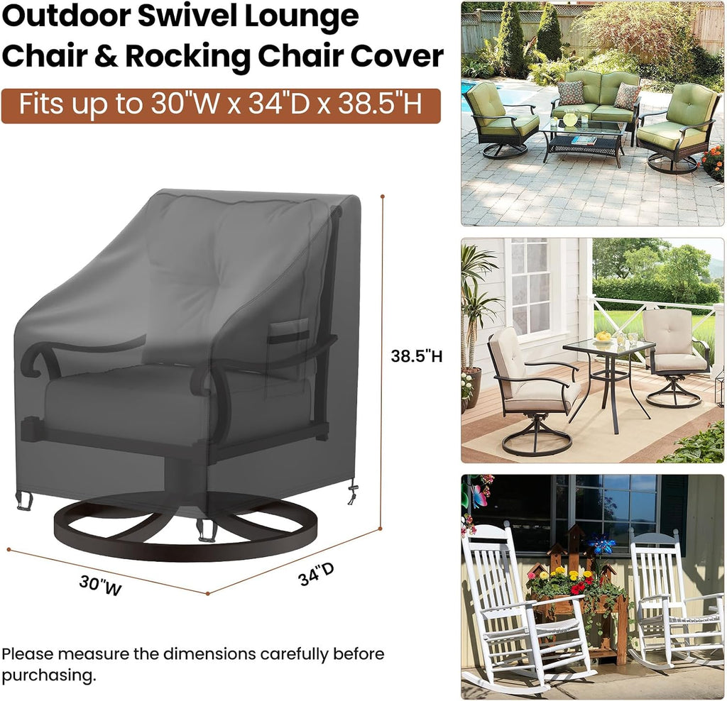 Patio Chair Covers, 2 Pack Outdoor Swivel Lounge Chair Cover, Heavy Duty Patio Rocking Chair Covers, Patio Furniture
