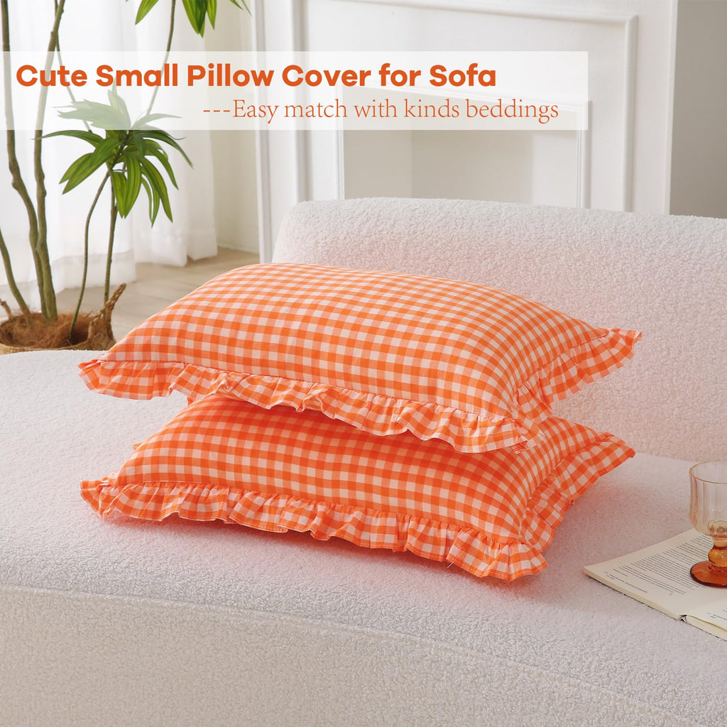 2 Pack Orange Gingham Lumbar Throw Pillow Shams 12''x20''
